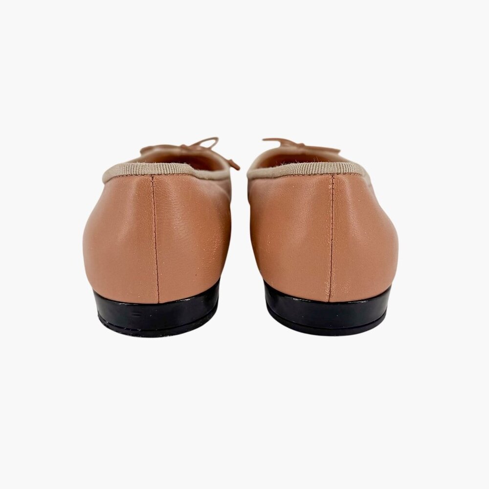 Prada Beige Black Cap Toe Logo Ballet Flats Leather Size 38 US 8 Women Two Tone - Picture 6 of 15